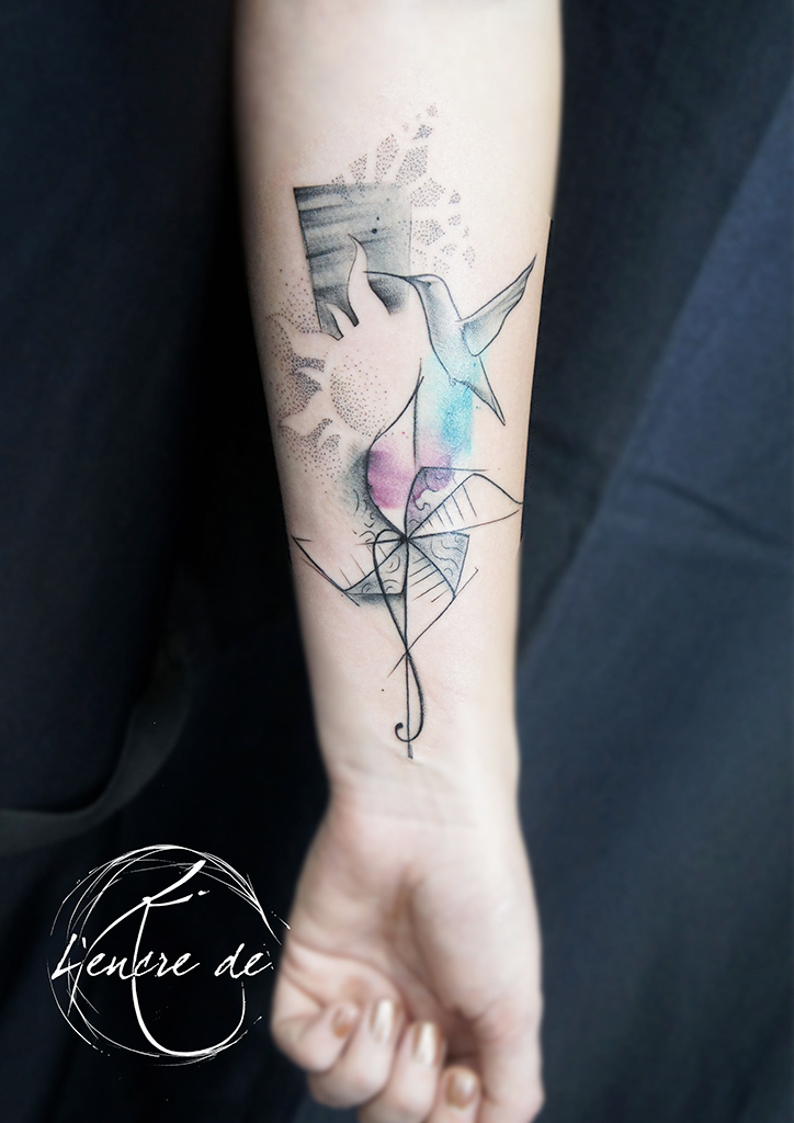 Tatouage Moulin à vent – aquarelle Couleur – L’Encre de K, Nantes